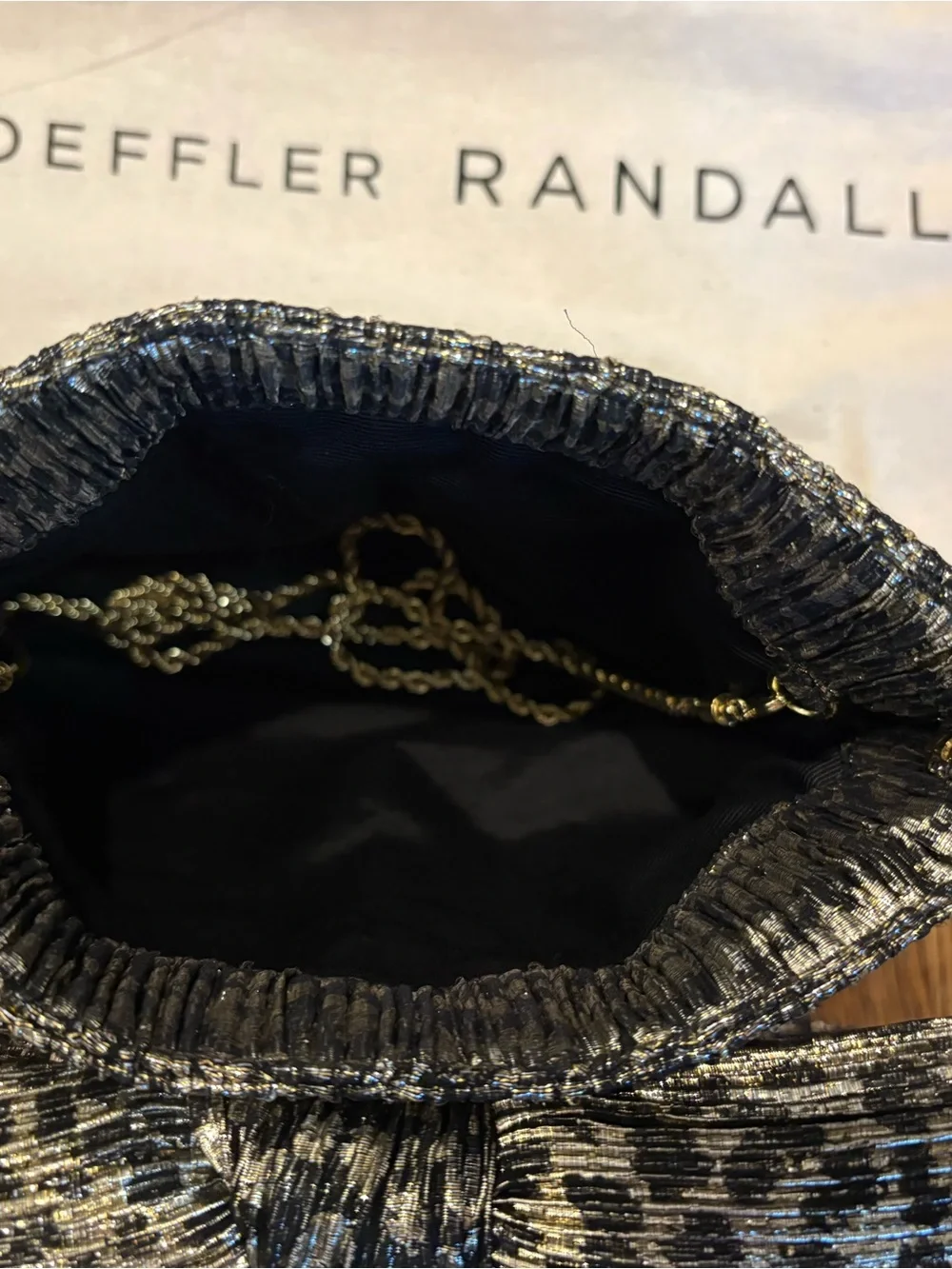 Loeffler Randall Black & Gold Rayne Clutch (Can also be worn as a shoulder bag)